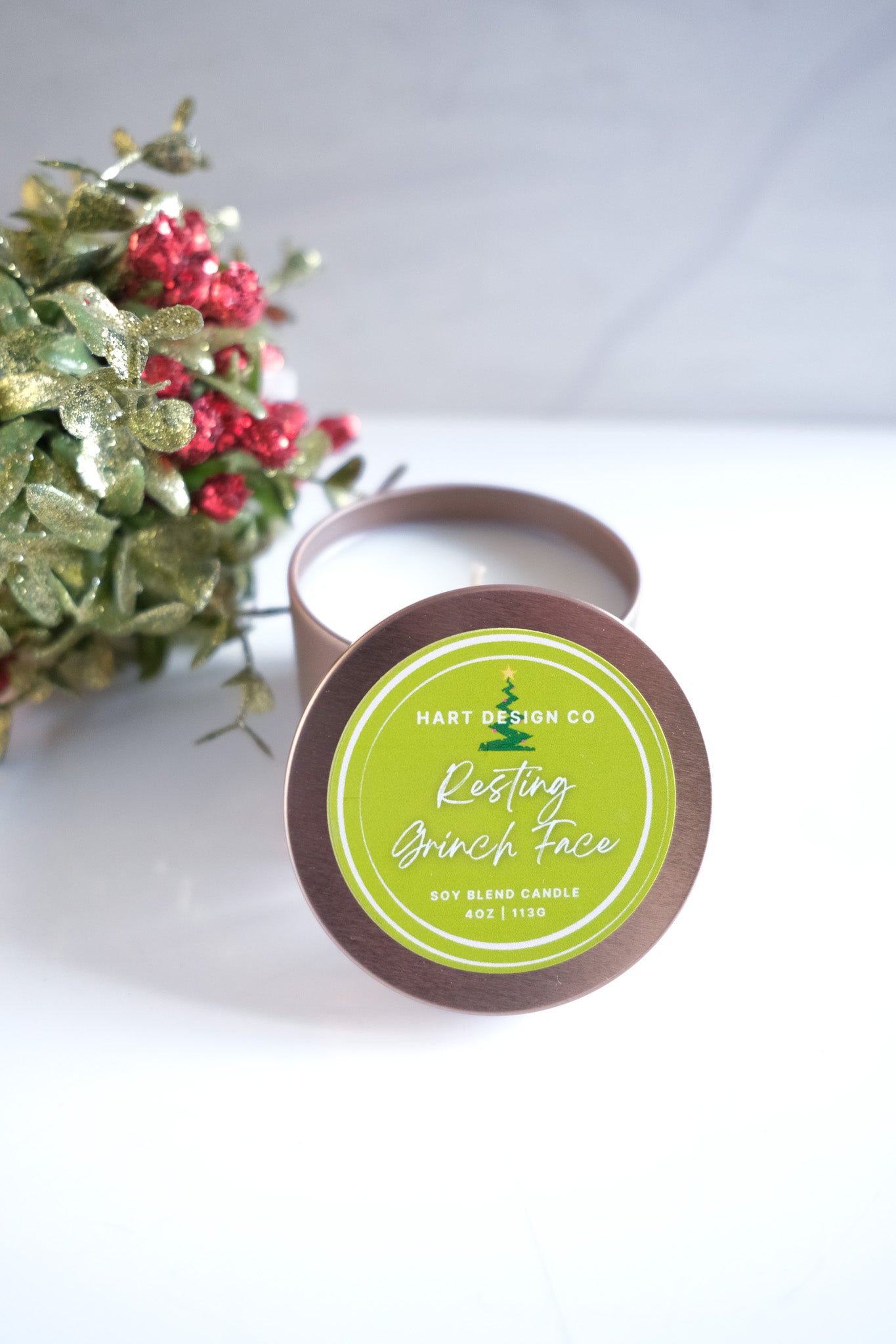 Resting Grinch Face | Holiday Humor Candles | Mini Tin | Santa's Naughty List Collection