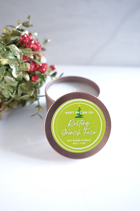 Resting Grinch Face | Holiday Humor Candles | Mini Tin | Santa's Naughty List Collection