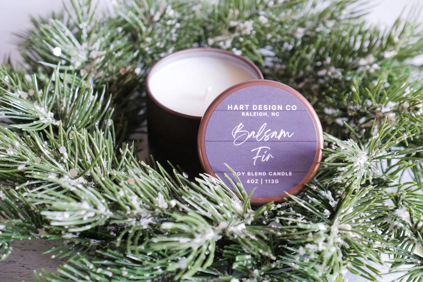 Balsam Fir Hand Poured Candle | Travel Tin | Bright Holiday Collection HartDesignCo