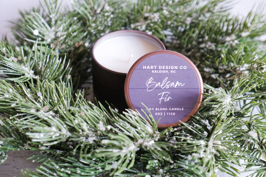 Balsam Fir Hand Poured Candle | Travel Tin | Bright Holiday Collection HartDesignCo