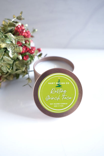 Resting Grinch Face | Holiday Humor Candles | Mini Tin | Santa's Naughty List Collection
